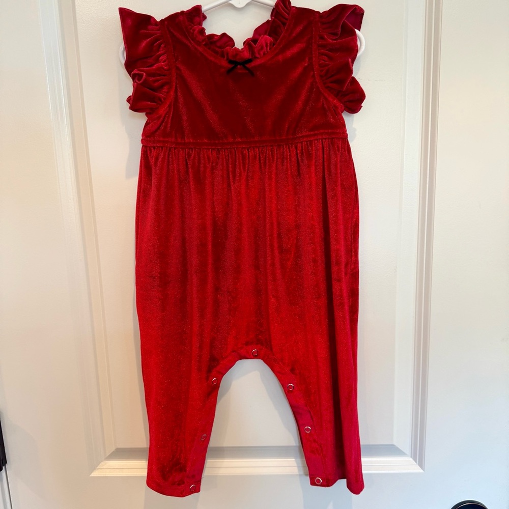 Pink Chicken Velvet Red Ruffled Jumpsuit